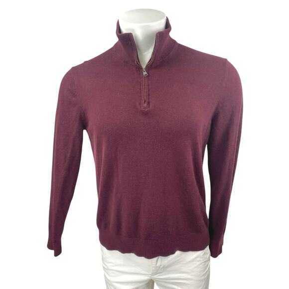 Banana Republic Men's Maroon Cashmere Long Sleeve Quarter Zip Sweater Top Size M - Picture 1 of 3